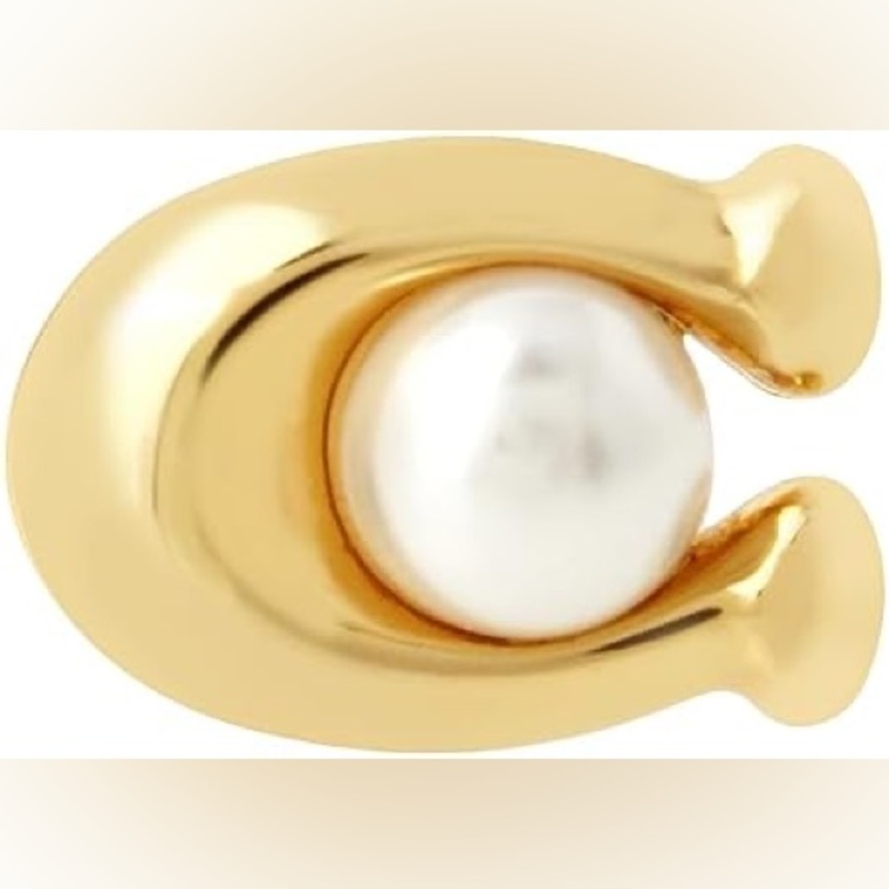 Coach Faux Pearl Gold C Stud Earrings, NWT - Picture 12 of 14